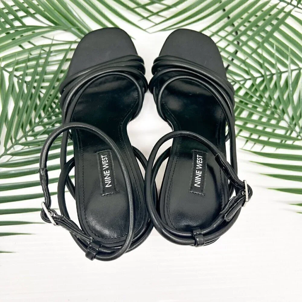 Nine West Black Yeap3 Strappy Ankle Sandals Size 5.5M Open Toe 3.25